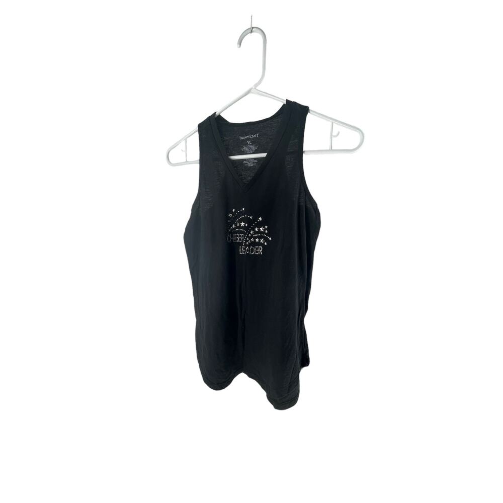 Boxercraft Black Cheerleader Embellished Sleeveless Tank Top Girls Youth Large